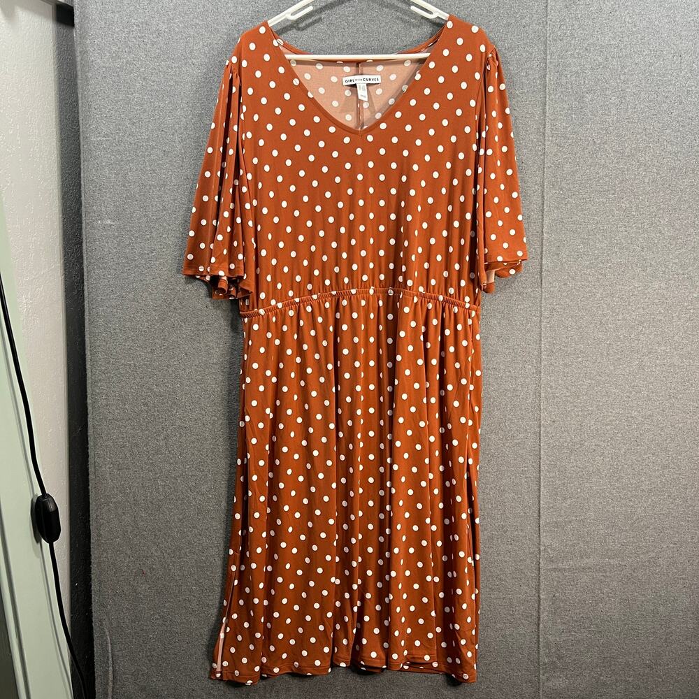 Girl With Curves Knit Midi Dress with Flutter Sleeve Gingerbread Dot Size LP